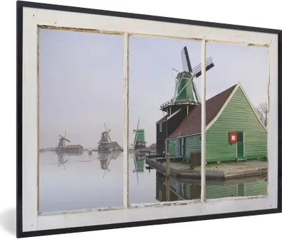 Produktbild von MuchoWow® MuchoWow® Gerahmtes Poster Aussicht - Mühle - Wasser 90x60 cm - Poster mit zchwarzem Bilderrahmen - Fotorahmen - Foto-Plakat