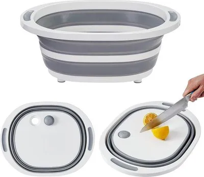 Obrázok produktu pre Skladací umývadlo a doska na krájanie, kuchynská pomôcka na kempovanie, nerezová oceľ, 20 cm