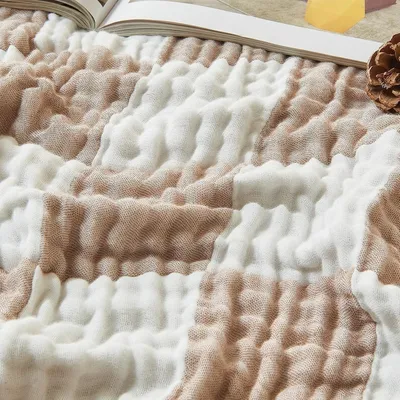 Productafbeelding van Mousseline deken, geruit, 150x200 cm, lichtbruin, 70% katoen, 30% bamboe