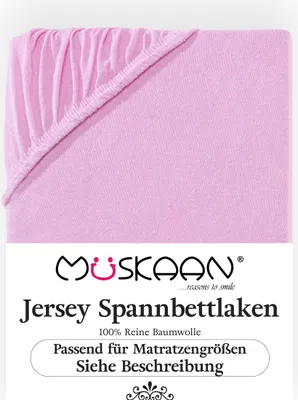 Produktbild von Müskaan Jersey Spannbettlaken 90x200cm - 100x200cm rosa bis 22cm Matratzenhöhe Gummizug Bettlaken 100% Baumwolle