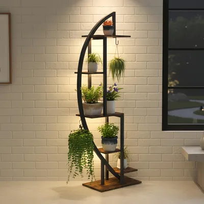 Immagine prodotto di Scaffale per piante con luce per la crescita - 6 livelli - Legno e metallo - 160 cm