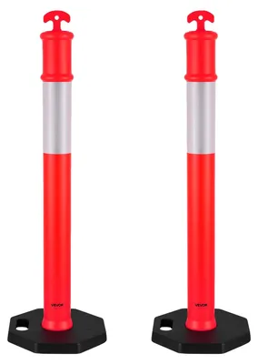 Immagine prodotto di VEVOR delineatori di traffico delineatori 2 pezzi (114 cm) con base ponderata e strisce riflettenti, delineatori robusti per cantieri, parcheggi, barriere per il controllo della folla, rosso