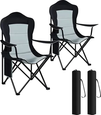 Produktbild von WOLTU Campingstuhl Faltbar 2er Set, Leichter Klappstuhl, Angelstuhl Gartenstuhl Regiestuhl klappbar, für Outdoor Camping Strand Terrasse Grillen Angeln Picknick, Schwarz + Hellgrau