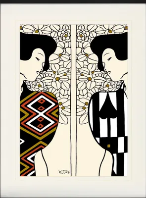 Obrázek produktu pro Gustav Klimt Zarámovaný obraz s elegantním paspartou | Obrazy na zeď | V rámu - Dvě siluety, 1912 (80 x 60 cm)