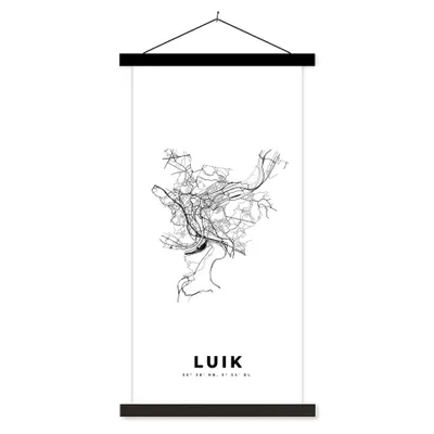 Produktbild von MuchoWow® Textilposter Belgien - Lüttich - Stadtplan - Karte - Schwarz und weiß - Karte 60x120 cm mit schwarzem Rahmen - Magnete