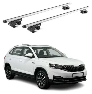 Imagen del producto de Soportes básicos para portaequipajes, compatibles con Skoda Kamiq (2019-2025), capacidad de 90 kg, aluminio plateado, 2 piezas, con certificación ABE, Imagen generada por IA