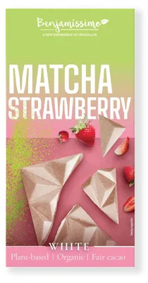 TABLICZKA KAKAOWA HERBATA MATCHA - TRUSKAWKA BEZGLUTENOWA BIO 60 g - BENJAMISSIMO