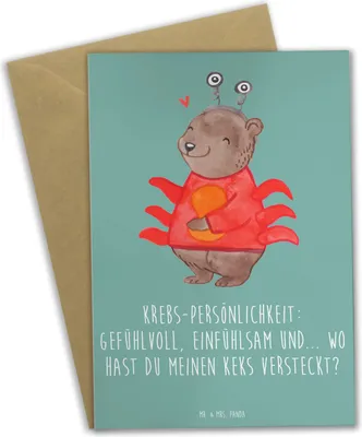 Produktbild von Mr. & Mrs. Panda Grußkarte Krebs Gefühlswelt - Meeresbrise - Geschenk, glückwunschkarten, Astrologie, Grußkarten, Gefühle, Einfühlungsvermögen, Horoskop, familiär