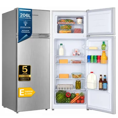 Productafbeelding van Heinner HF-H2206SE++ Koel-vriescombinatie 206 L, LED, Thermostaat, Omkeerbare Deur, Zilver