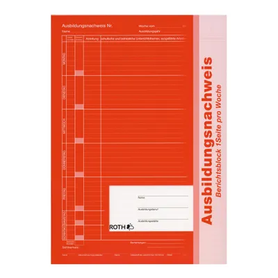 Produktbild von ROTH Ausbildungsnachweis kaufmännisch, orange,  A4, 1 Woche pro Seite, 52 Wochen, Block