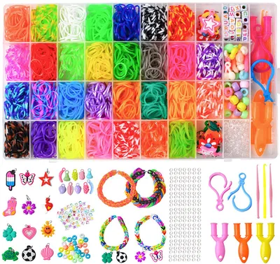 Imagen del producto de Bandas elásticas para tejer – Set de inicio – 30 colores – Cajas de tejido – 1600 piezas – Bandas elásticas para tejer – Para tejer – Set de tejido – Fabricación de pulseras – 36 compartimentos – Gran variedad de accesorios