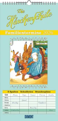 Produktbild von DUMONT - Familienplaner Häschenschule 2026 - Familienkalender 22x45 cm - Wandplaner mit 5 Spalten & Ferienterminen, nostalgische Illustrationen