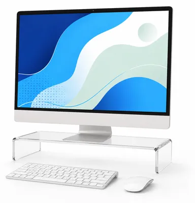 Productafbeelding van Relaxdays Monitorstandaard, acryl, ergonomisch, H x B x D: 10 x 50 x 20 cm, monitorverhoger voor bureau, transparant, AI-gegenereerde afbeelding
