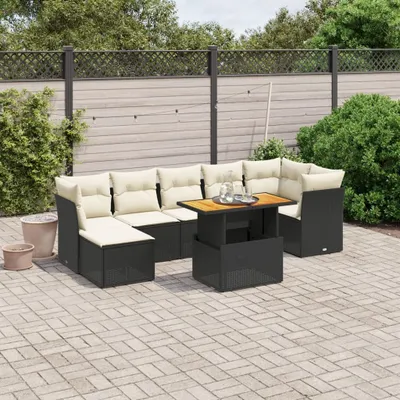 Produktbild von Design 8-tlg. Garten-Sofagarnitur mit Kissen Schwarz Poly Rattan, Gartenmöbel-Sets 2024 Neu