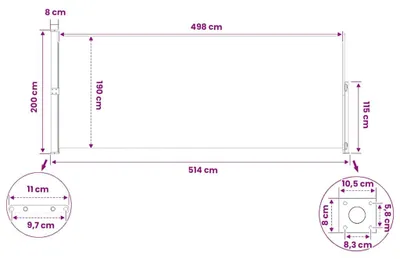 Productafbeelding van vidaXL Zijmarkies, uitschuifbaar, 200x514 cm, zwart