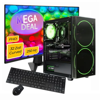 GAMEMAX Gaming-PC MegaDeal Black Hole Komplett-SET i5 14400F 16GB RAM 1TB SSD RTX 5060Ti (16GB) WIN11 + MSI MAG 32C6X Curved Monitor 80cm (32") + Zub.