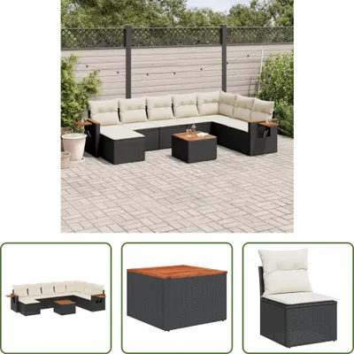 Produktbild von The Living Store 9-tlg. Garten-Sofagarnitur mit Kissen Schwarz Poly Rattan