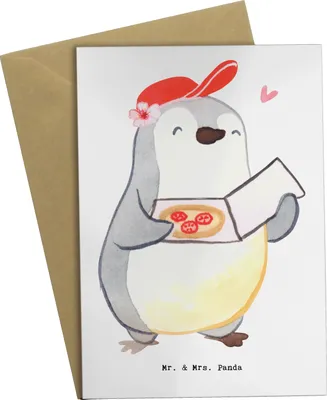 Produktbild von Mr. & Mrs. Panda Beileidskarte Pizzabäckerin Herz - Weiß - Geschenk, glückwunschkarten, Pizzabringdienst, weihnachtskarten, hochzeitskarten, Pizza Backen, Klappkarte