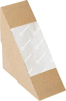 Obrázek produktu pro Kartonový obal s okénkem z papíru na sendviče 12,4 x 12,4 x 5,5 cm 50 kusů.