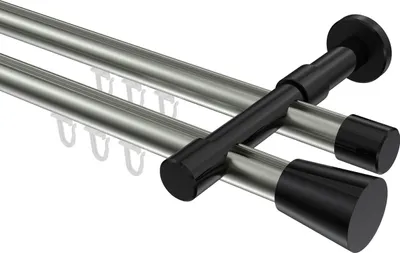 Produktbild von Interdeco Innenlaufstange / Gardinenstange mit Innenlauf Edelstahl-Optik / Schwarz, Typ Prestige Sitra (Konus), 20 mm Ø 2-läufig, 200 cm