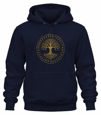Produktbild von Yggdrasil Baum des Lebens keltisch nordisch Runen Mystik Hoodie Kapuzenpullover, Navy, M