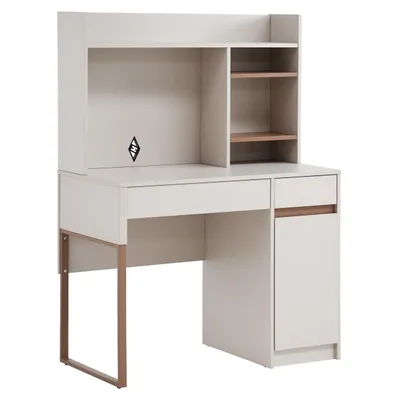 Produktbild von BEAUTYSOFA Moderner Arbeitstisch BOREO 100 x 136 cm Schreibtisch mit Regalaufsatz, Schubladen und Schrank, Kaschmir/Cappuccino