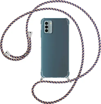 Produktbild von Handykette Backcover-Schutzhülle mit Band (Metall silberfarben) für Nokia G22 (6.5'') - blau+beige