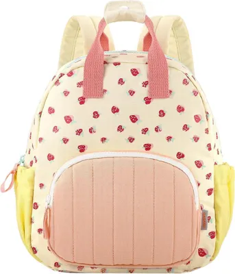 Productafbeelding van Rugzak voor meisjes, 30 cm, geschikt voor kinderen van 2-5 jaar, model Mini 01, kleur roze, met aardbeienprint