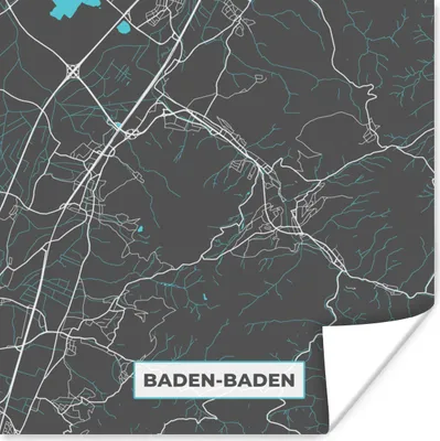 Produktbild von MuchoWow® Poster Baden Baden - Stadtplan - Blau - Karte - Deutschland 75x75 cm - Wand Dekoration