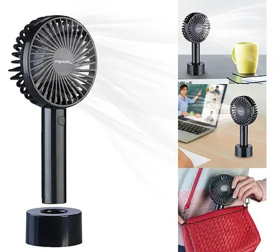 Image de Ventilateur à main silencieux et puissant avec socle Noir