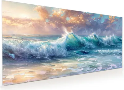 Produktbild von Küchenrückwand Spritzschutz Glas mit Motiv Ozeanwellen Sonnenaufgang 40 x 40 cm