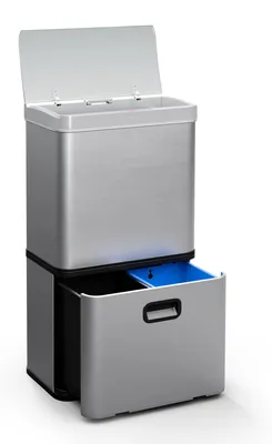 Sensor-Abfalleimer 56 L, 3 Fächer, Edelstahl, Soft-Close