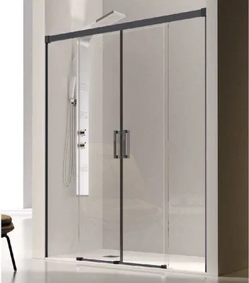 Produktbild von Duschwand für Nische mit 2 Schiebetüren GLASÉ schwarz - 195 cm 6mm