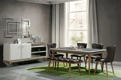 Image de Esszimmer Set Bank Tisch Stühle Essgruppe Tischgarnitur Sideboard 6tlg.