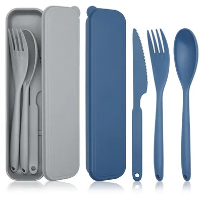 Produktbild von Plastikbesteck-Set - 2-teiliges Reisebesteck mit Etui - Camping und Outdoor - 2 Sets