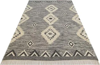 Productafbeelding van Kelim-tapijt, ivoor/zwart (160x230 cm)