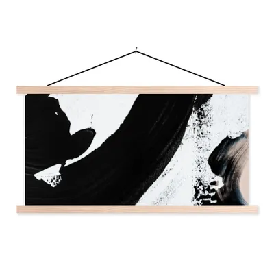Produktbild von MuchoWow® Textilposter Schwarz - Abstrakt - Design 60x30 cm mit holzfarbenen Rahmen - Dekoration
