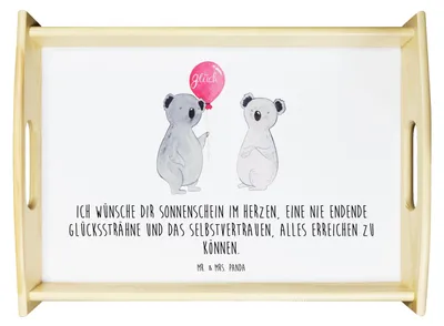 Produktbild von Mr. & Mrs. Panda Dekotablett Koala Luftballon - Weiß - Geschenk, Tablett, Party, holz serviertablett, Geburtstag, essenstablett, zum servieren, Servierplatte