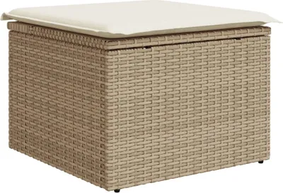 Produktbild von vidaXL Gartenhocker mit Kissen Beige 55x55x37 cm Poly Rattan