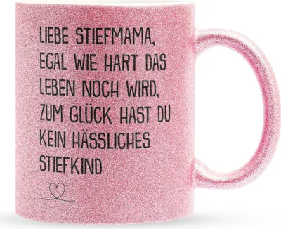 Produktbild von 22Feels Glitzertasse Pink Stiefmama Geschenk Muttertag Bonusmama Weihnachten Stiefmutter Geburtstag Kaffeetasse Frauen Haferl Geschenkidee Bürotasse