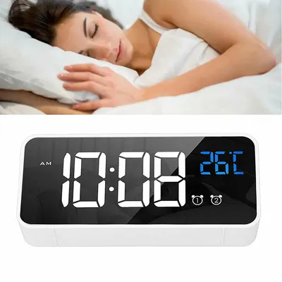 Produktbild von Digitaler Wecker mit LED, Temperaturanzeige, Sprachsteuerung & Snooze, 4 Helligkeitsstufen, weiß