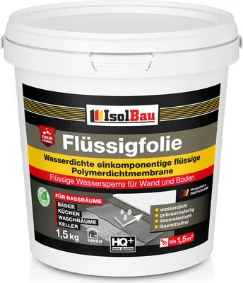 Produktbild von Isolbau Flüssigfolie 1,5kg - Dichtfolie für Bad, Dusche & Küche - für Wand & Boden - Lösemittelfreie, wasserdichte Abdichtung Dichtmasse - Badabdichtung