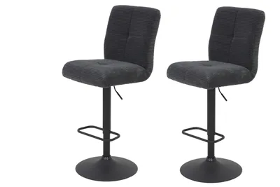 Produktbild von Hela Tische, 2er Set Barhocker Hocker Leni -Bezug Cord Anthrazit -360° drehbar, höhenverstellbar- Komfortsitz Federkorb -Trompetenfuß Schwarz - 120kg