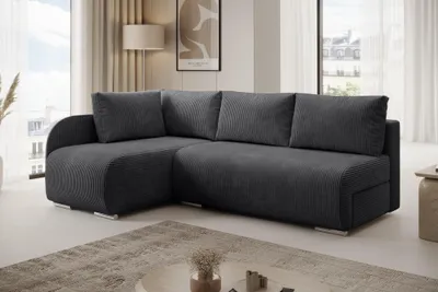 Produktbild von Ecksofa L-Form links Dunkelgrau – Modernes Schlafsofa mit Bettkasten & Schlaffunktion, Komfort Design, Moebelfest Luna Ecksofa