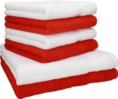 Produktbild von Betz 6-tlg. Handtuch-Set PREMIUM - 2 Liegetücher 4 Handtücher 100% Baumwolle Farbe: rot und weiß