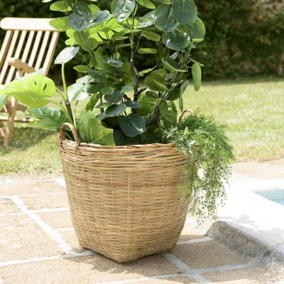 Produktbild von HECTOR – Runder Blumentopf 60 x 60 cm aus naturbelassenem Bambus mit Henkeln