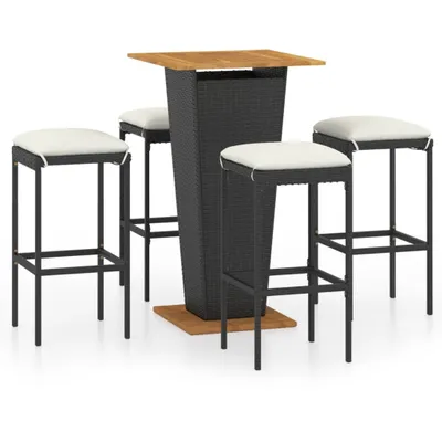 Produktbild von vidaXL 5-tlg. Gartenbar-Set mit Kissen Poly Rattan Schwarz