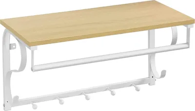 Immagine prodotto di VASAGLE Armadio a muro con 5 ganci e ripiano Adesivo a gancio dal design industriale con appendino per corridoio, camera da letto, bagno e soggiorno