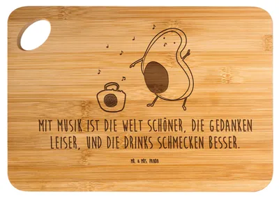 Produktbild von Mr. & Mrs. Panda Holzbrett Avocado Tanzen - Transparent - Geschenk, holzschneidebrett, Urlaub, Frühstücksbrett, Singen, Hackbrett, Feier, Musik, Schneidebrett