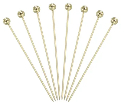 Image de Brochettes pour cocktails - Acier inoxydable - 8 pièces - 10,8 cm - Dorées avec perles
